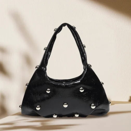 Black Women's PU Studded Shoulder Bag