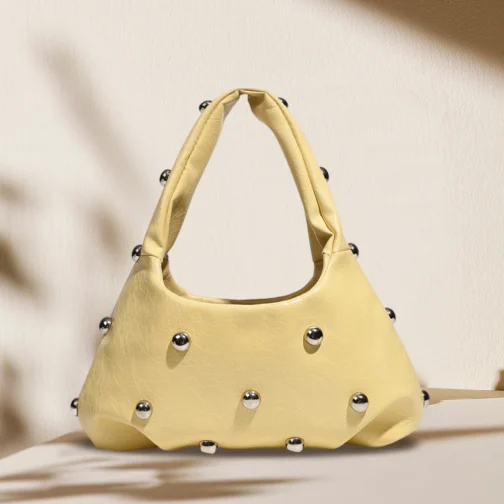 Beige Women's PU Studded Shoulder Bag