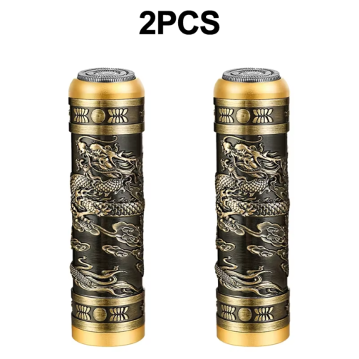 Display image of two shavers with black dragon pattern appearance
