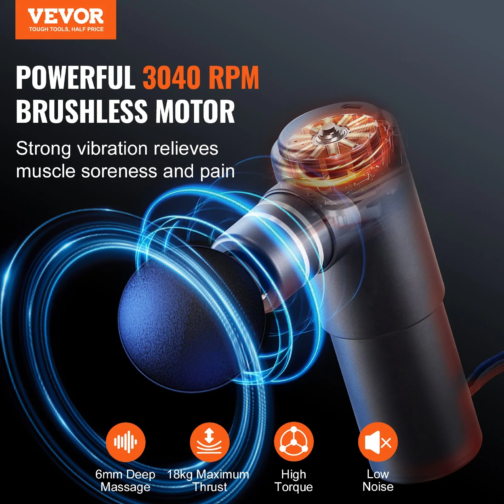 VEVOR Deep Tissue Massage Gun – Mini Handheld Percussion Massager for Athletes, 4 Speeds & 4 Heads, 2500mAh Rechargeable - 图片 2