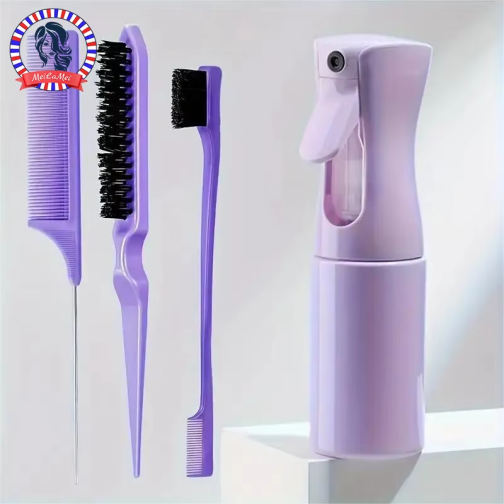 4Pcs/Set Hairdressing Tools Set Spray Bottle Rat Tail Comb Teasing Hair Brush Edge Control Hair Comb for Combing Smoothing Hair - 图片 2