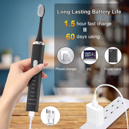 Sonic Electric Toothbrush for Adults – 8 Modes, USB Rechargeable, Waterproof, with Travel Case - 图片 7