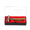 Display image of traditional safety razor gift set (in red and black packaging box)